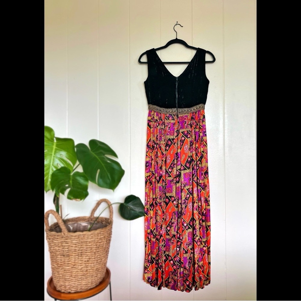 Elegant Black and Multicolor Maxi Dress Vintage 80s - Picture 5 of 5